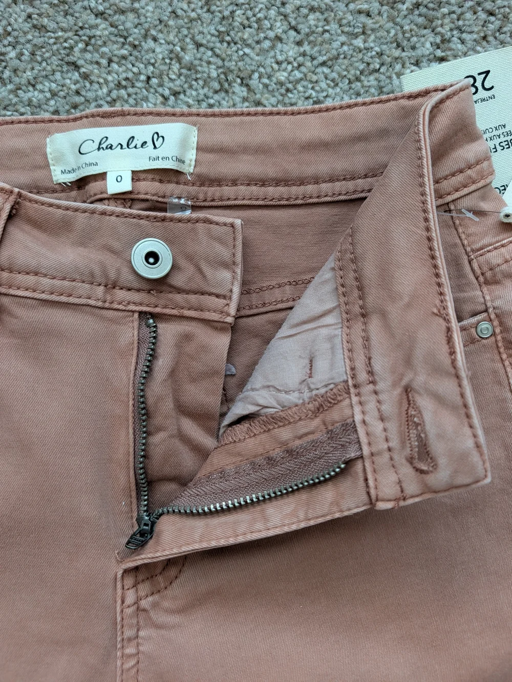 Charlie B Womens Nougate Red Brown Mid Rise She Frayed Edges Denim Jeans NWT 0